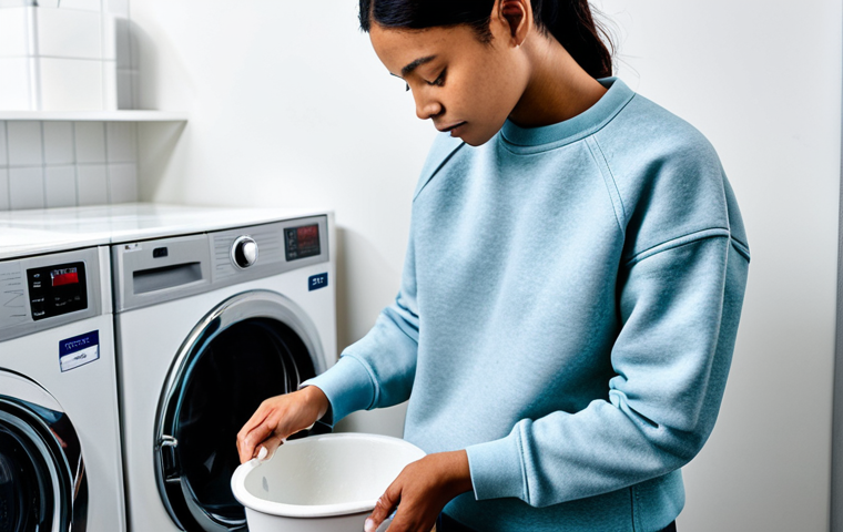 A professional individual, fully clothed in modest, comfortable attire, gently hand-washing a Champion-style Reverse Weave sweatshirt in a well-lit, modern laundry room. The sweatshirt is turned inside out and carefully placed in cool water within a clean, minimalist basin. The individual's hands are visible, demonstrating gentle, proper care. The scene emphasizes meticulous garment maintenance. Safe for work, appropriate content, perfect anatomy, correct proportions, natural pose, well-formed hands, proper finger count, natural body proportions, professional dress, high quality, realistic.