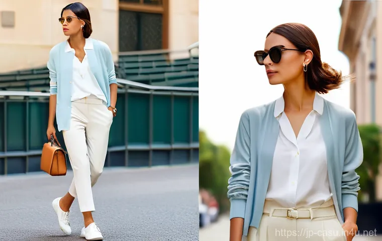 디아도라 vs 휠라 캐주얼 운동복 비교 - **Diadora - Elegant Adult Casual Urban Stroll**
    A sophisticated woman in her early 30s, exuding ...