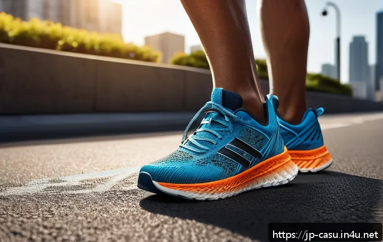 뉴발란스의 러닝화 세일 정보 - A detailed close-up of a modern running shoe designed for urban jogging, featuring a balanced mix of...